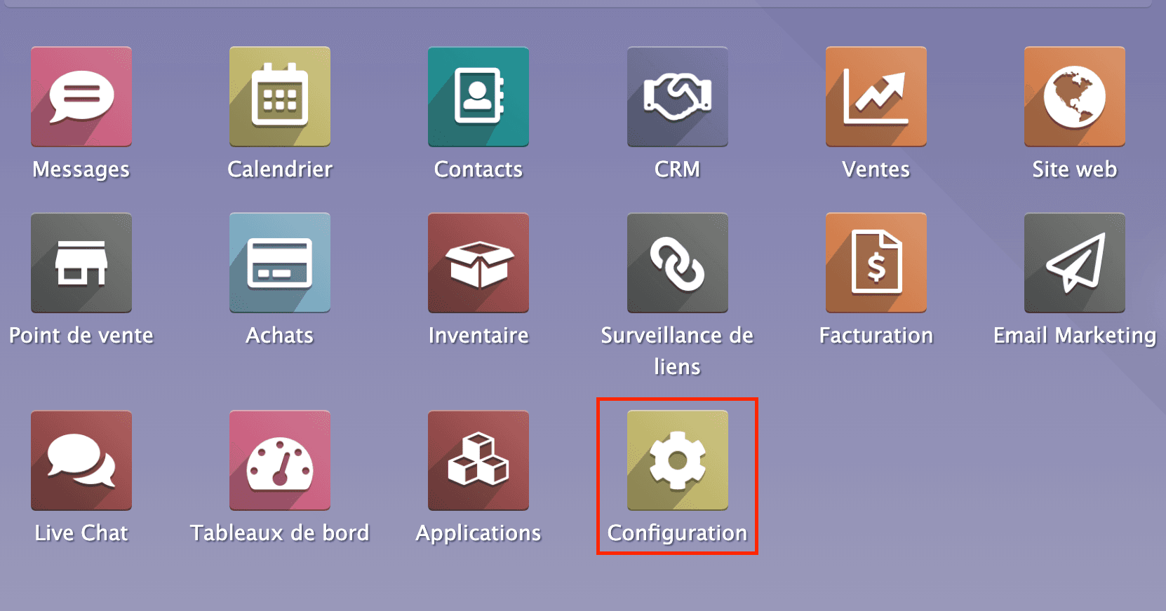 Menu des modules Négoce