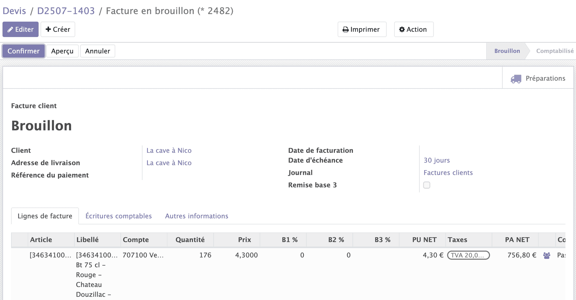 Confirmation de la facture