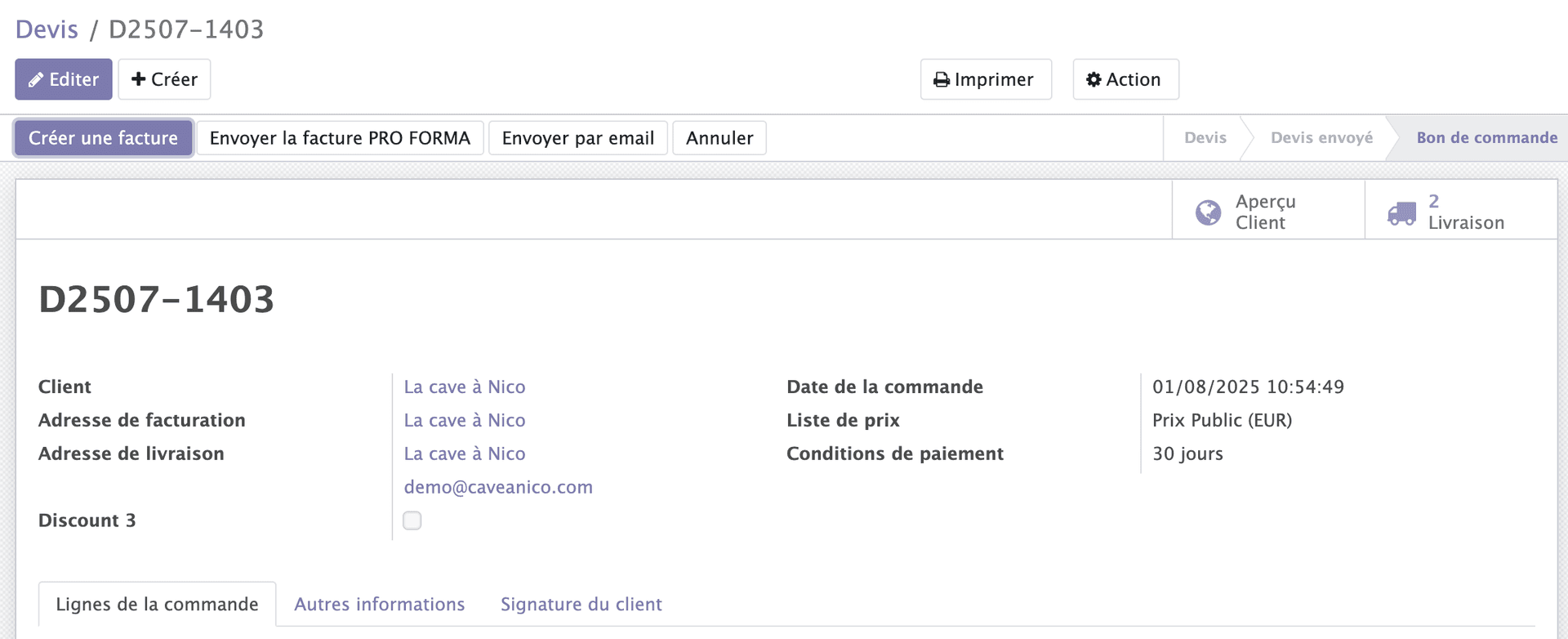 Bouton Créer une facture