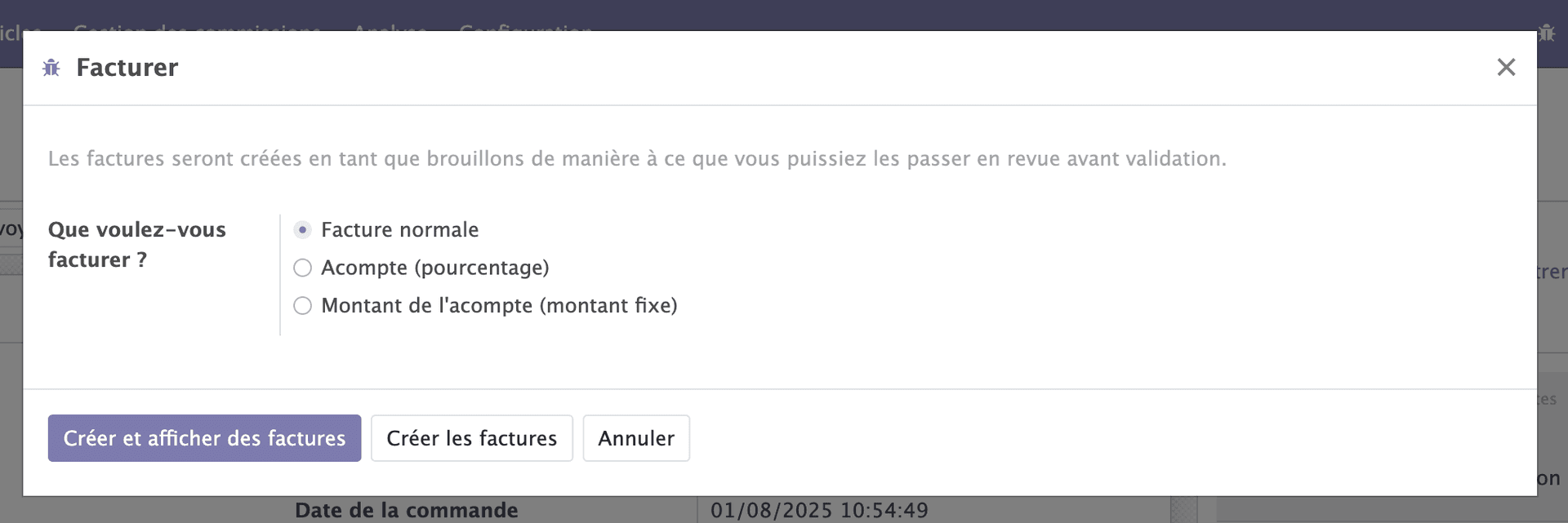 Choix du type de facturation