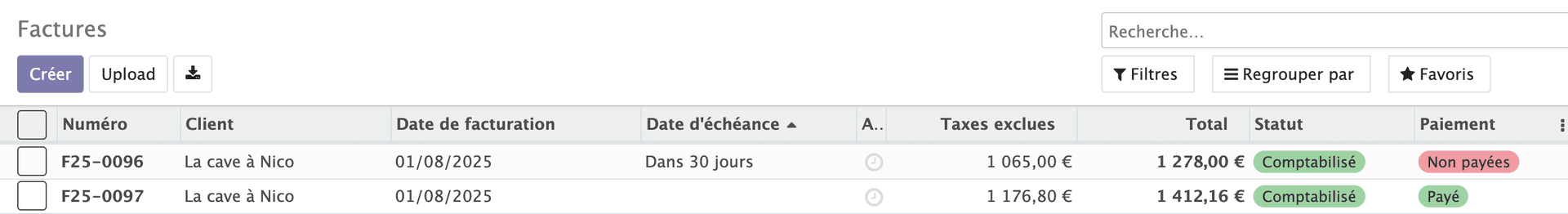 Sélection d'une facture
