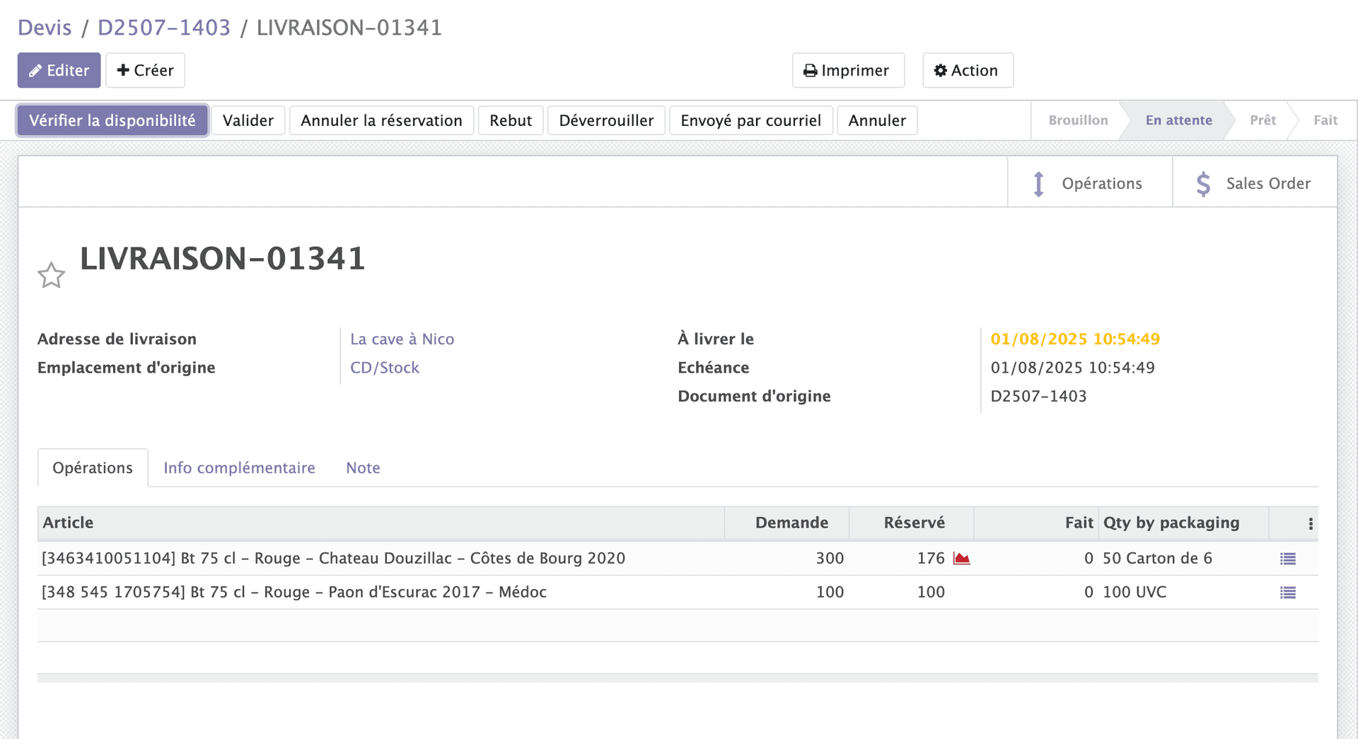 Gestion du stock pour la livraison