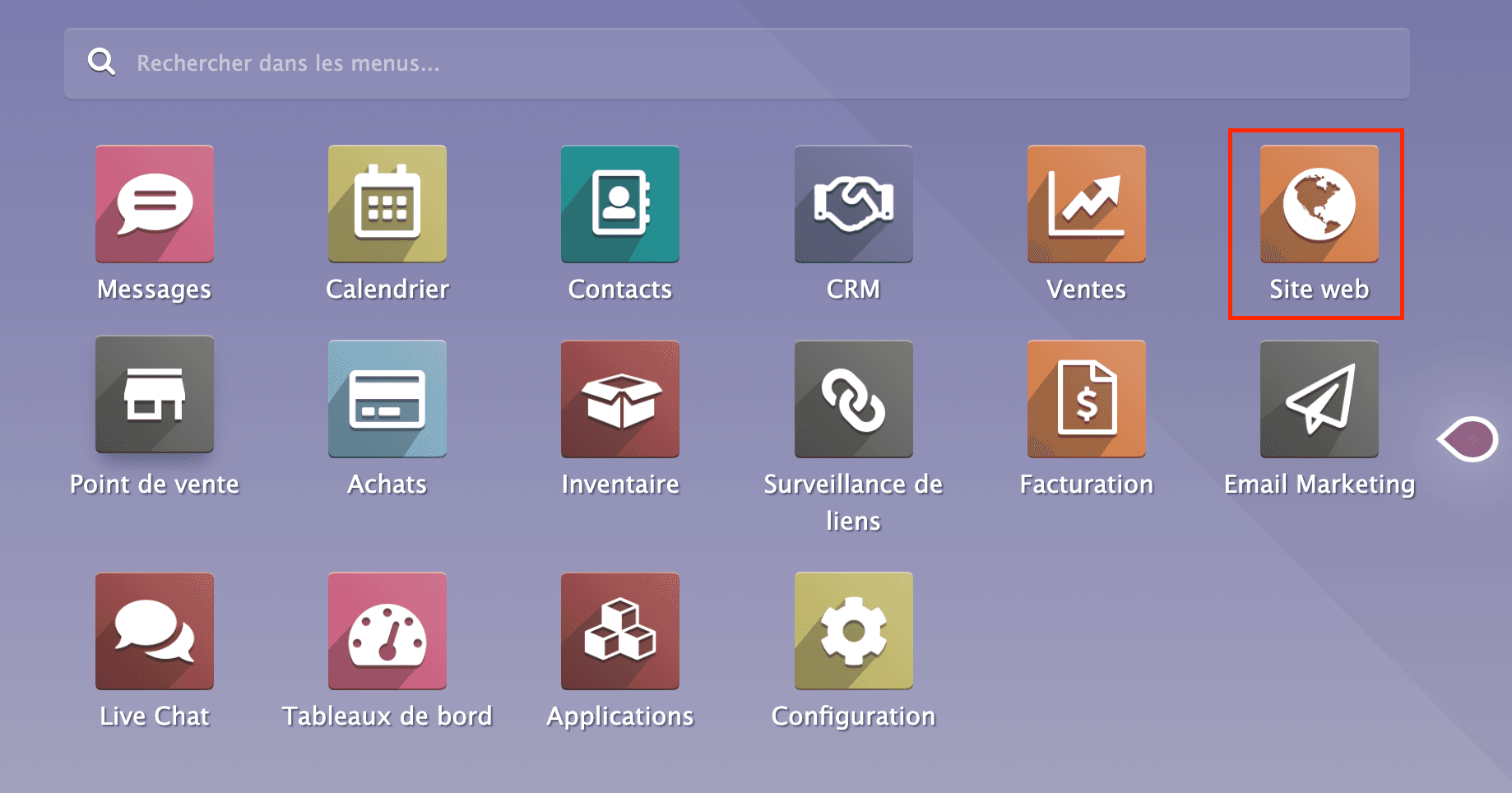Menu des modules Négoce