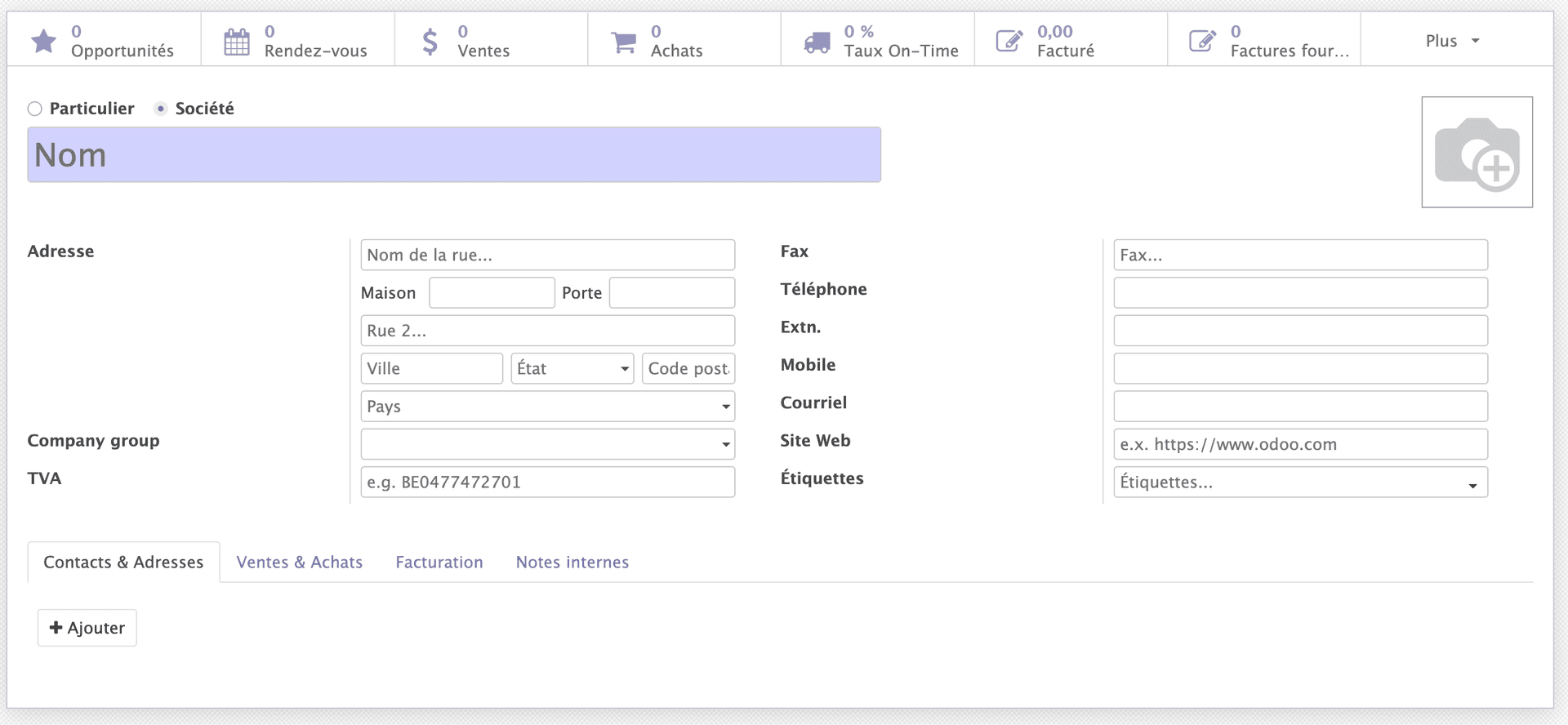Formulaire de création de client Négoce