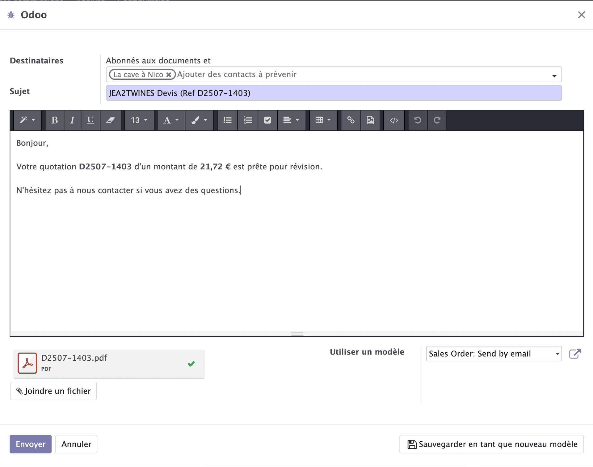 Formulaire de création de devis Négoce